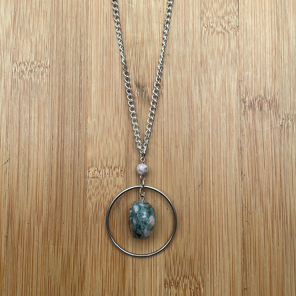 pink and grey stone necklace